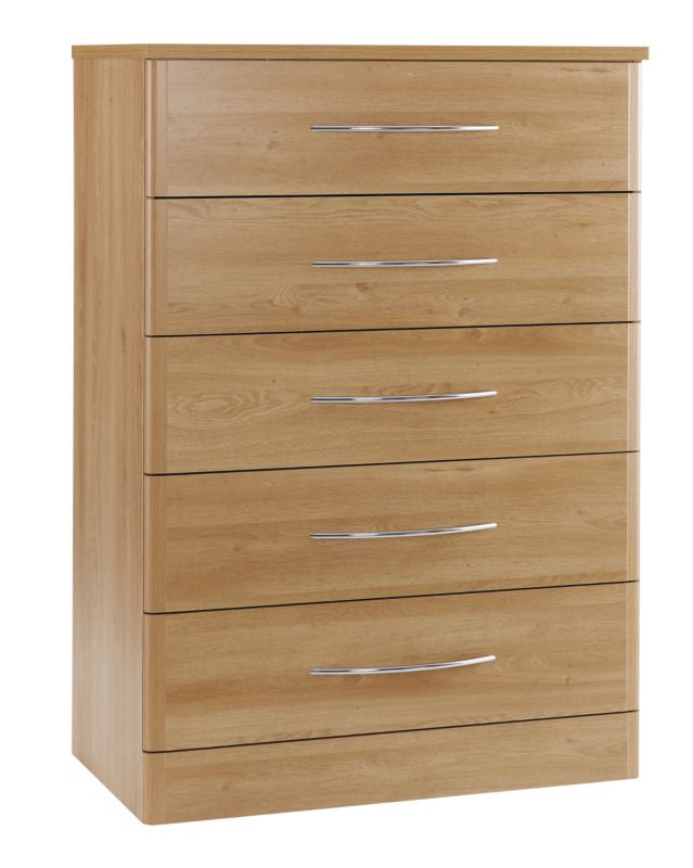 Oak Effect 5 Drawer Chest