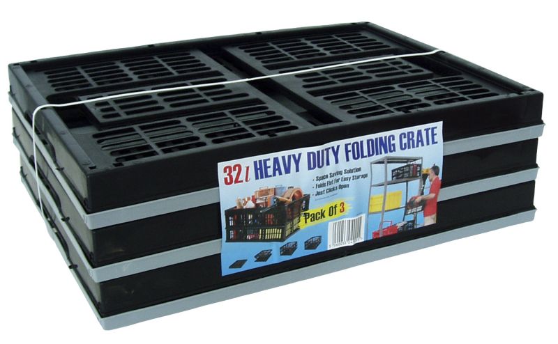 Heavy Duty Folding Crate BlackGrey L48cm x W34cm x H235cm 3 Pack