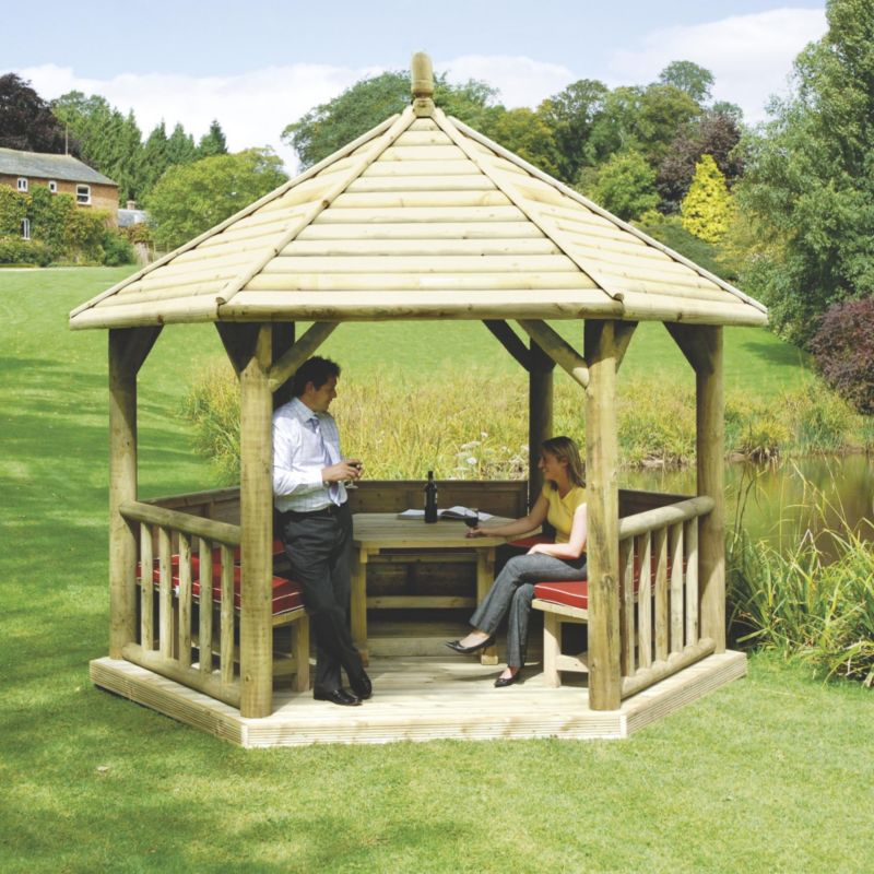 Save on this Premium Timber Roof Gazebo Green Waterbased