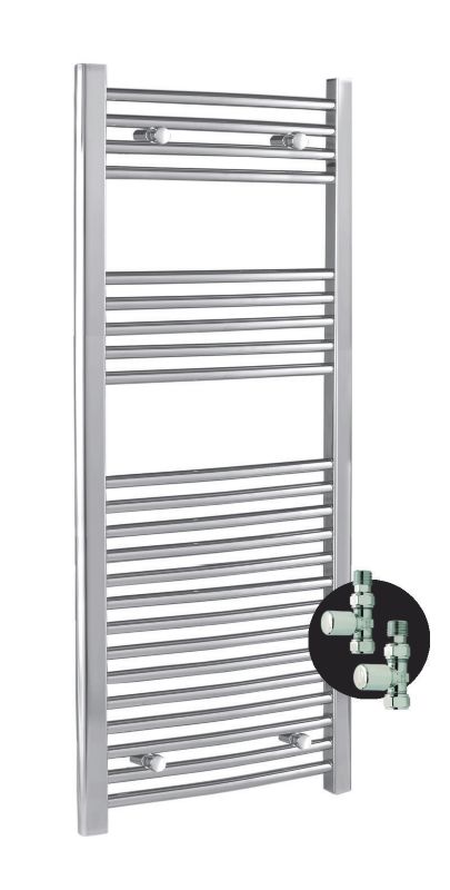 Kudox Curved Chrome Towel Rail with Valves 1100