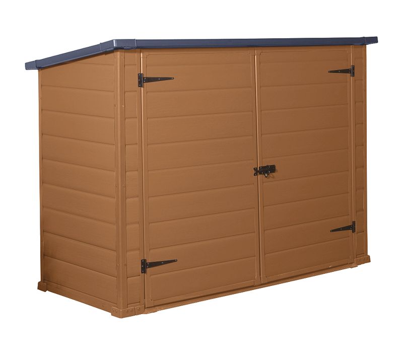 ... continue shopping at b q blooma 7x3 plastic bike shed brown ideal