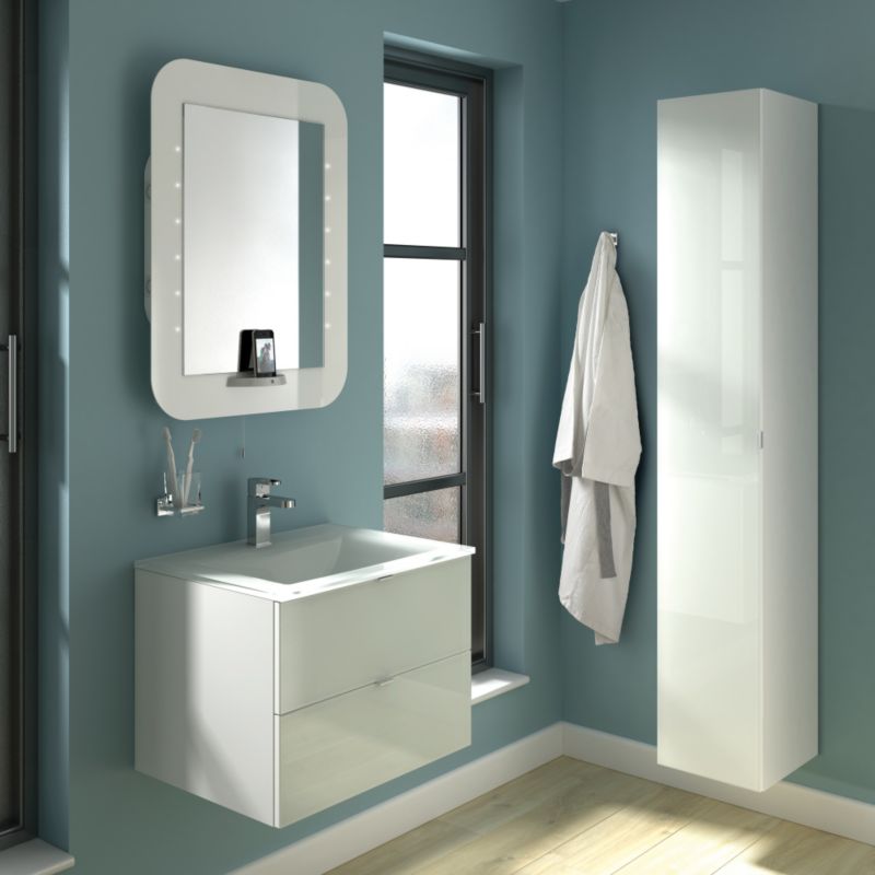 Cooke amp Lewis Arctic Wall Hung Vanity Unit with White Glass Doors