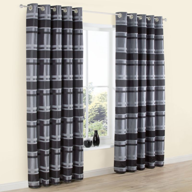 Colours Eyelet Lined Chenille Stripe Curtains in Black