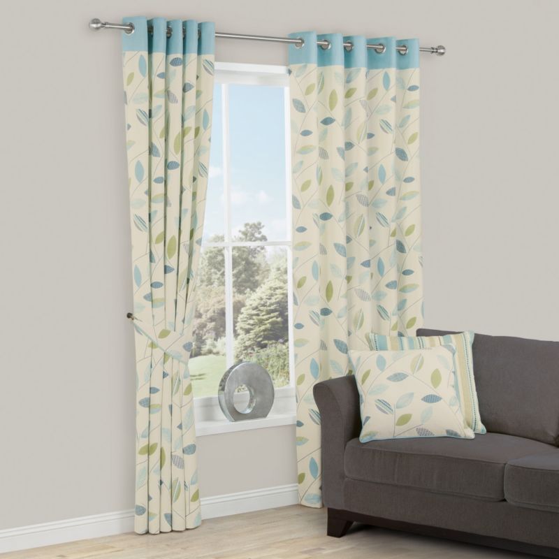 Amena Eyelet Lined Cotton Leaf Print Curtains in