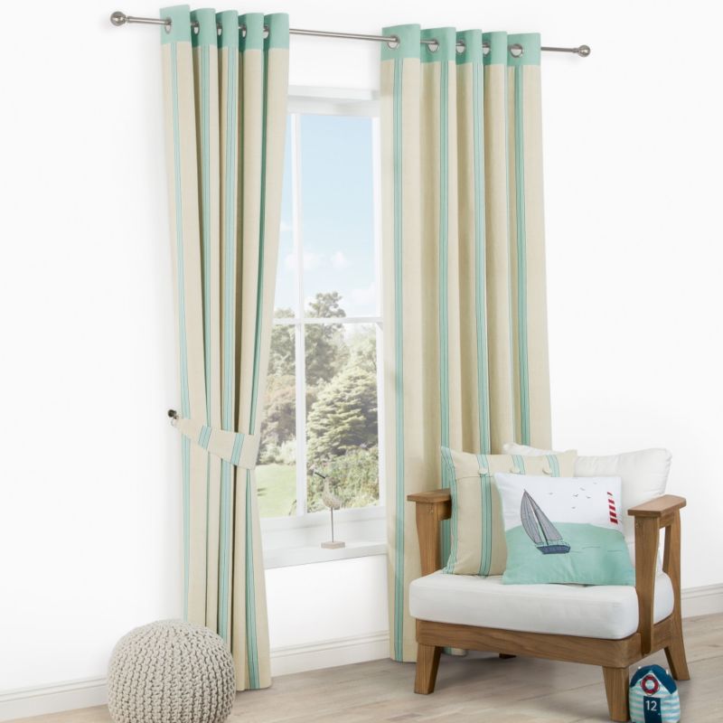 Colours Saunton Eyelet Lined Cotton Stripe Curtains in