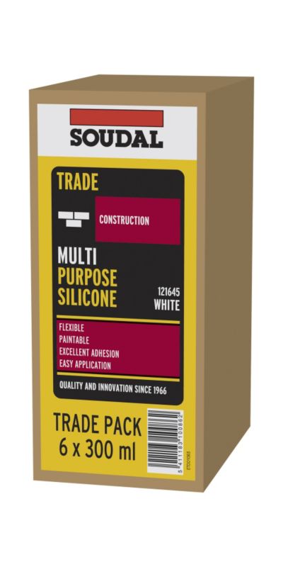 Soudal Trade Multi Purpose Silicone Sealant Trade Pack White 300ml X 6