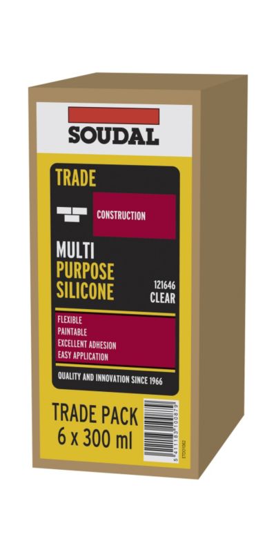 Soudal Trade Multi Purpose Silicone Sealant Trade Pack Clear 300ml X 6