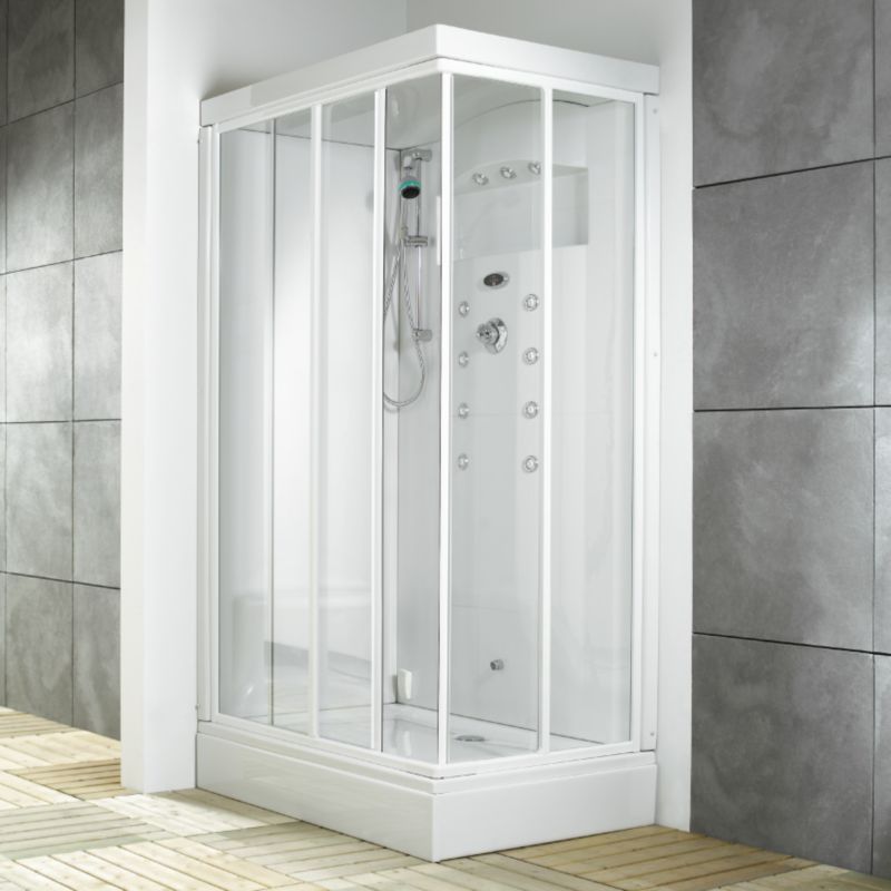 Idea Rectangular Hydro Massage Shower & Steam Cabin White/Chrome Effect (L)1200 x (W)800mm