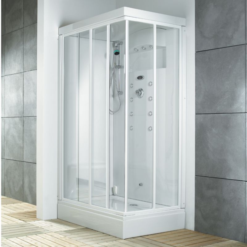 Idea Rectangular Hydro Massage Shower Cabin White/Chrome Effect (L)1200 x (W)800mm