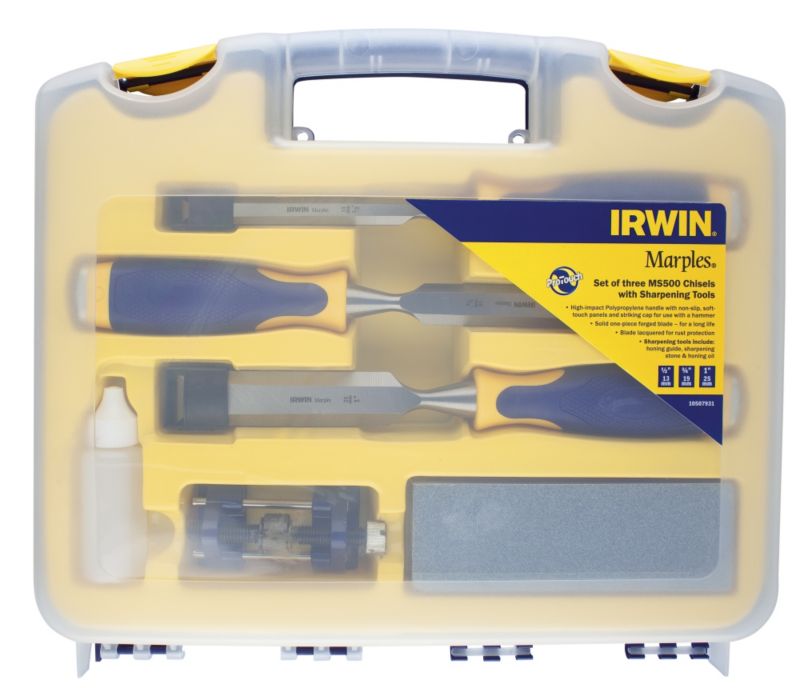 Irwin Marples 3pc Chisel Set And Sharpening Set