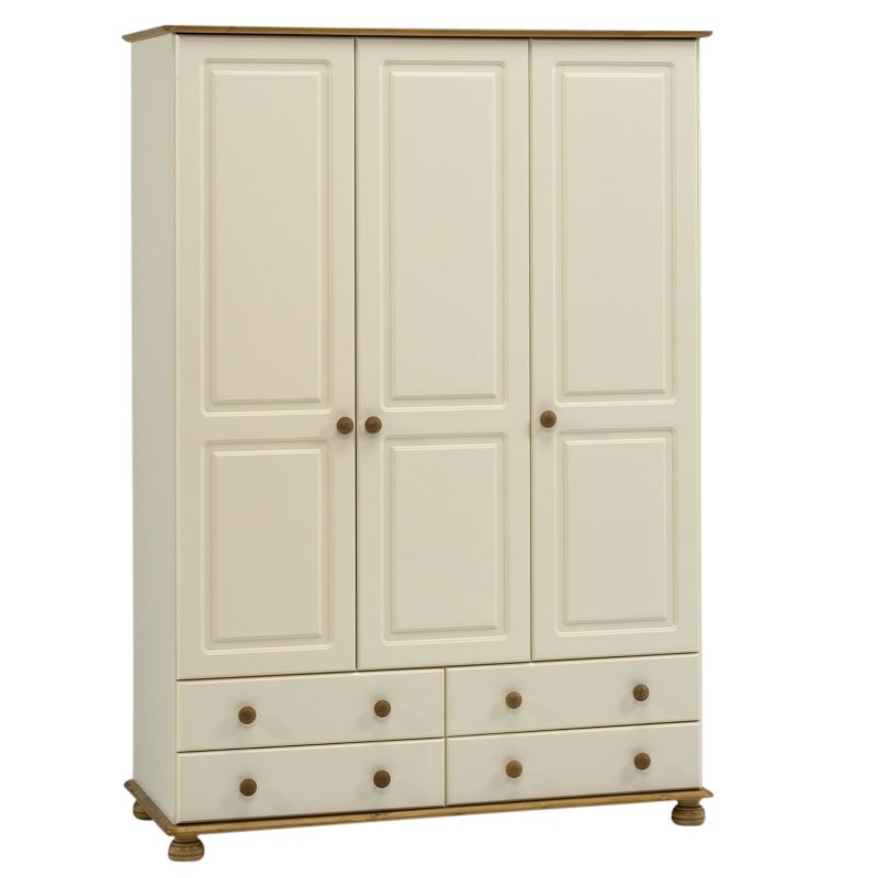 Oslo 3 Door 4 Drawer Wardrobe Cream/Solid Pine