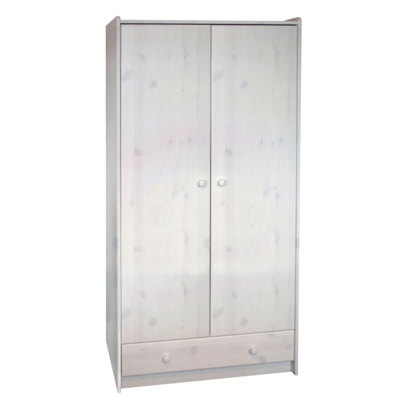 2 Doors 1 Drawer Tall Wardrobe White Wash