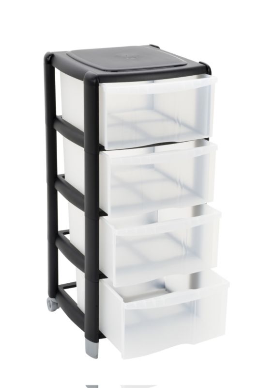 Tontarelli Bambu Black and Clear 4 Drawer Tower