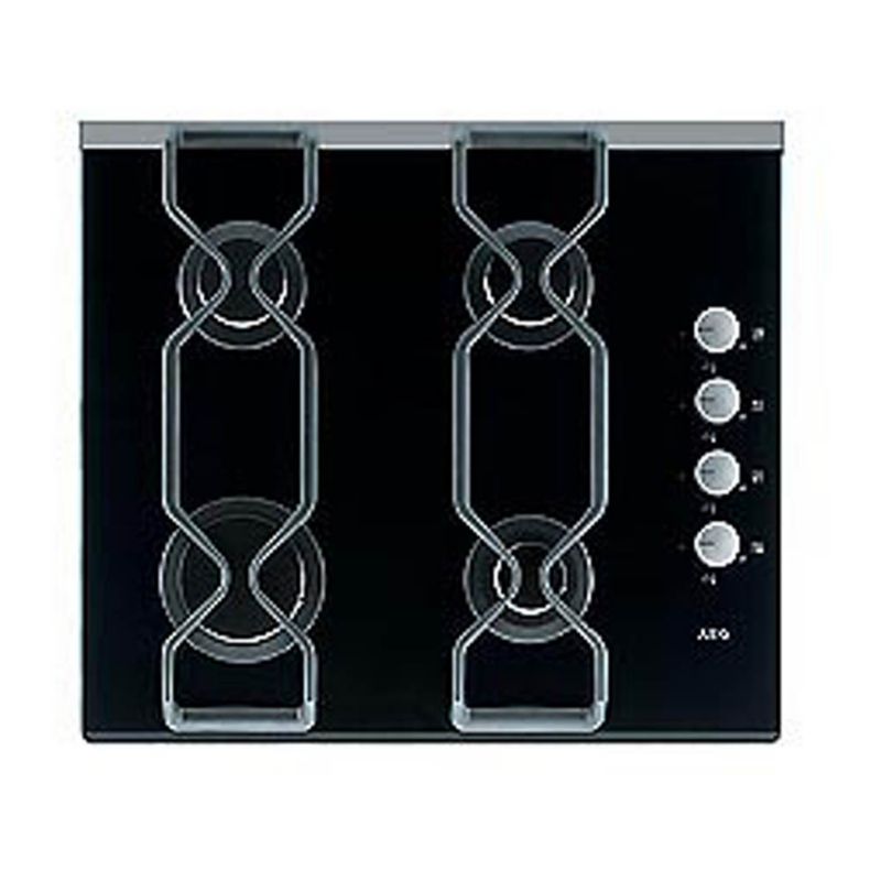 AEG Gas On Glass 4 Zone Hob 69802GM Black GlassStainless Steel