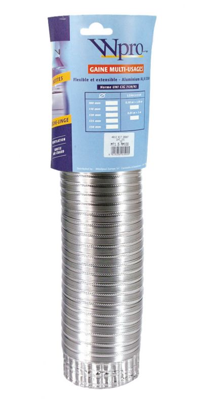 Whirlpool Universal 120mm Cooker Hood Vent Extension Kit 481231019075 Silver Effect