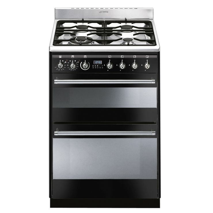 Smeg Double Oven And Gas Hob Gloss Black SUK62MBL5 600mm