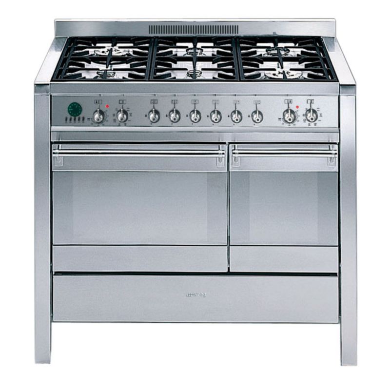 Smeg Multifuction Electric Double Oven With Gas Hob Stainless Steel A26 1000mm