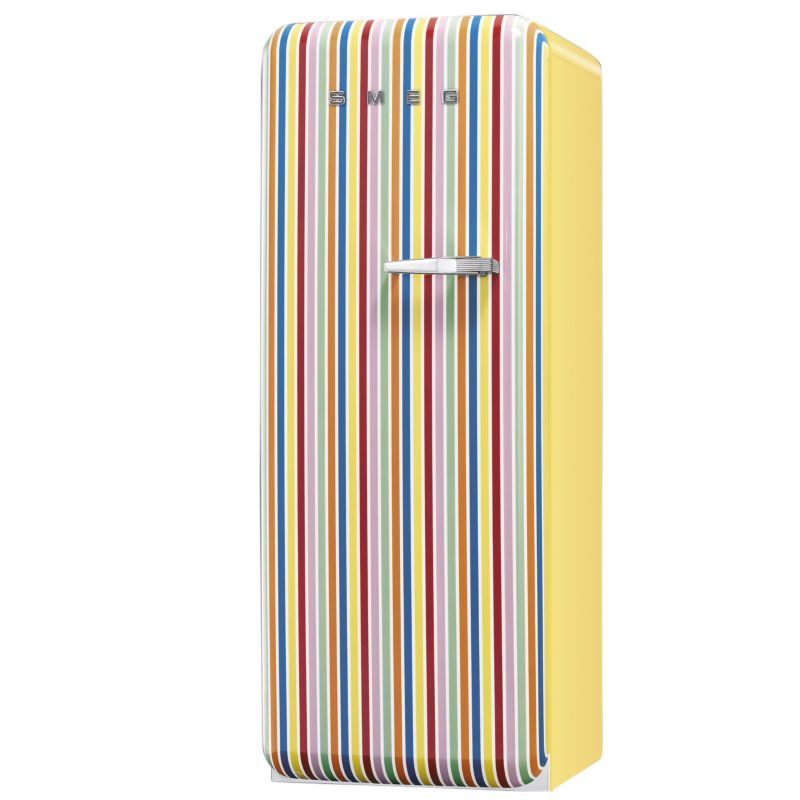 Smeg 5039s Retro Style Fridge with Ice Compartment FAB28LCS Left Handed Candy Stripe
