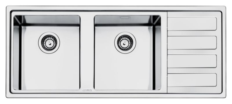 Smeg Mira 2 Bowl Right Hand Sink Stainless Steel