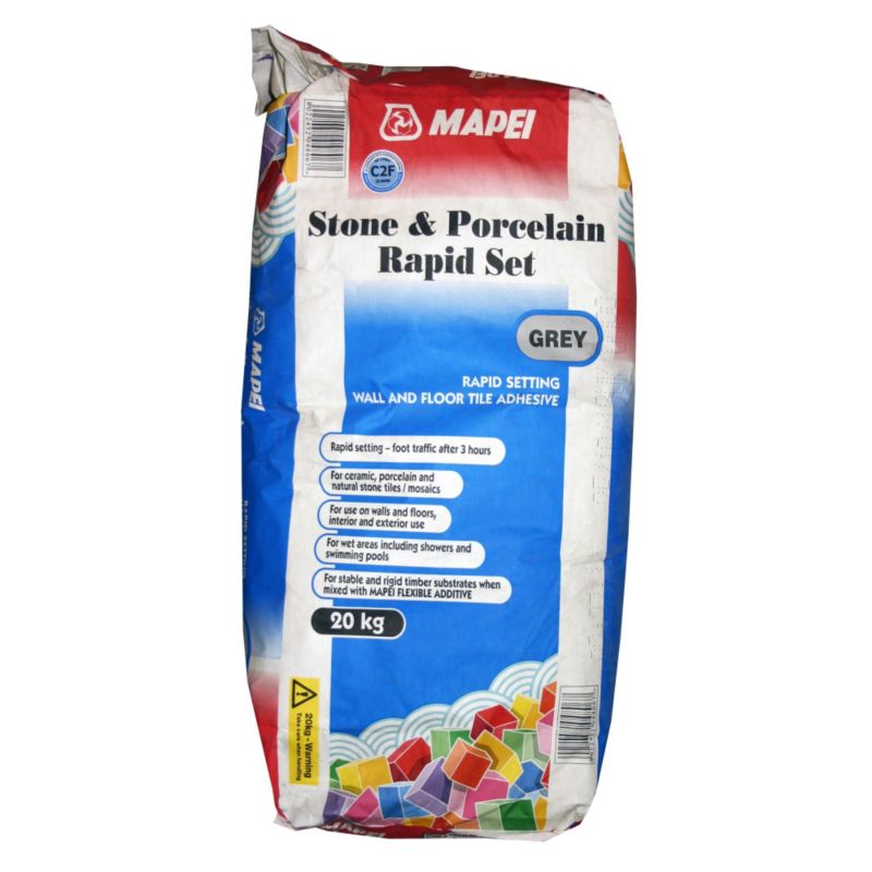 Buildfix Stone and Porcelain Rapid Set Tile Adhesive Grey 20kg