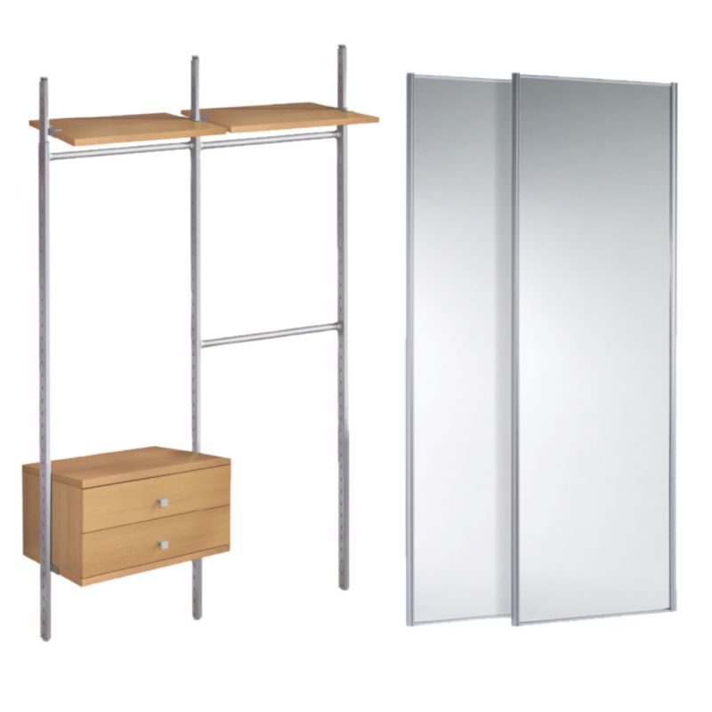 Mirrored Sliding Wardrobe Doors and Beech Effect