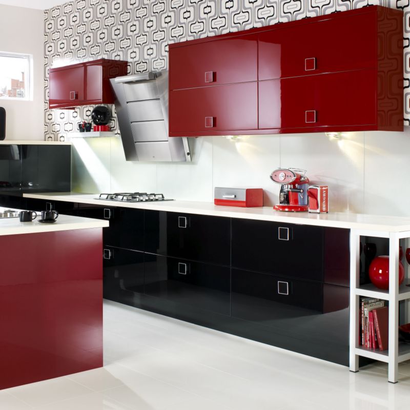 Cooke and Lewis High Gloss Red Pack V1 Tall Larder Doors and Push To Open Hinge 300mm