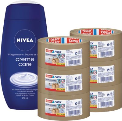 6 Rouleaux Tesapack 4124 57177 Marron  gel douche Nivea Tesapack 50 mm x 66 m