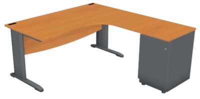 Plan compact 90   Gamme Optimal EVO L 160 cm  retour caisson porteur a droite pied et coffre anthracite plateau poirier