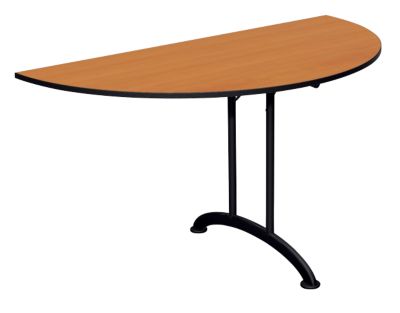 Table de reunion demi ronde pliante Mobilis EVO o140 x p70 cm finition fruitier bordure de plateau noire et pied noir