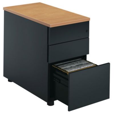 Caisson 3 tiroirs avec coffre anthracite et plateau merisier l42 x p80 x h72 cm
