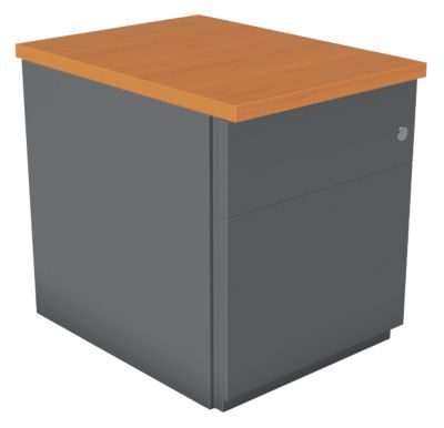 Caisson mobile 2 tiroirs dont 1 pour dossier suspendu avec coffre anthracite et plateau poirier l42 x p57 x h52 cm