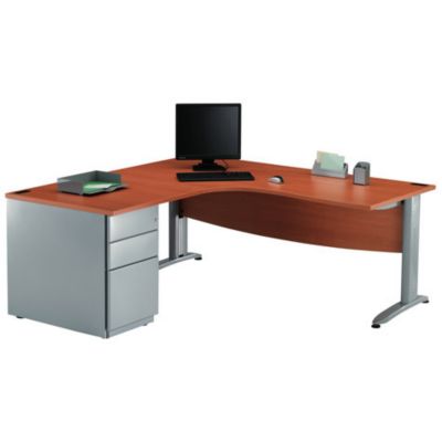 Plan compact 90   Gamme Optimal EVO L 180 cm  retour caisson porteur a droite pied et coffre aluminium plateau merisier