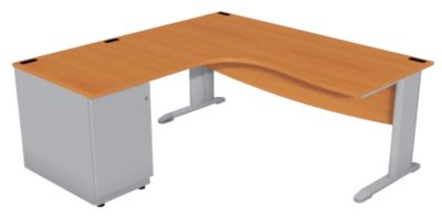 Plan compact 90   Gamme Optimal EVO L 180 cm  retour caisson porteur a droite pied et coffre aluminium plateau poirier