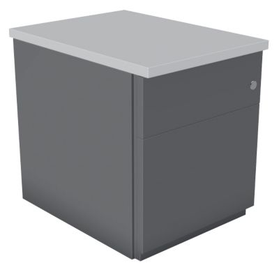 Caisson mobile 2 tiroirs dont 1 pour dossier suspendu avec coffre anthracite et plateau gris l42 x p57 x h52 cm