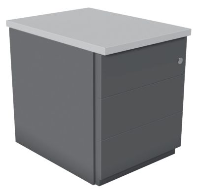 Caisson mobile 3 tiroirs avec coffre anthracite et plateau gris l42 x p57 x h52 cm