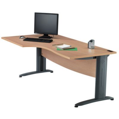 Bureau compact 90 L160 cm Gamme Optimal EVO retour a gauche pieds anthracite plateau merisier