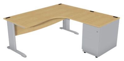 Plan compact 90   Gamme Optimal EVO L 180 cm  retour caisson porteur a droite pied et coffre aluminium plateau hetre