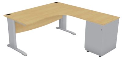 Plan compact 90   Gamme Optimal EVO L 160 cm  retour caisson porteur a droite pied et coffre aluminium plateau hetre