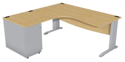 Plan compact 90   Gamme Optimal EVO L 180 cm  retour caisson porteur a droite pied et coffre aluminium plateau hetre