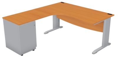 Plan compact 90   Gamme Optimal EVO L 160 cm  retour caisson porteur a gauche pied et coffre aluminium plateau poirier