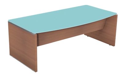 Bureau de direction avec plateau droit en verre Gamme Boston coloris cerisier L200 x h90 101 x l725 cm