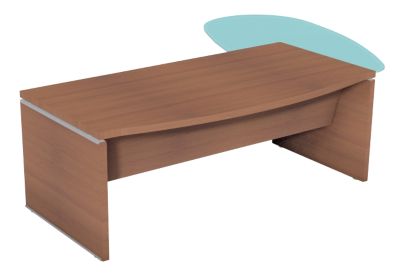Bureau de direction avec plateau melamine arque  extension a gauche en verre avec pied de soutien metallique Gamme Boston coloris cerisier