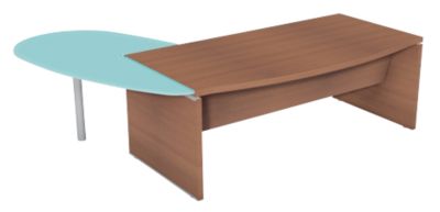 Bureau de direction avec plateau melamine arque  extension a droite en verre avec pied de soutien metallique Gamme Boston coloris cerisier