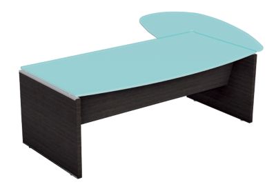 Bureau de direction avec plateau droit en verre  extension a gauche en verre avec pied de soutien metallique Gamme Boston coloris wengue