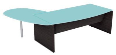 Bureau de direction avec plateau droit en verre  extension a droite en verre avec pied de soutien metallique Gamme Boston coloris wengue