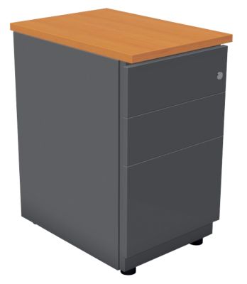Caisson 3 tiroirs avec coffre anthracite et plateau poirier l42 x p60 x h72 cm