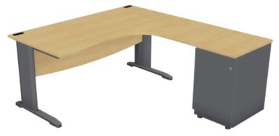 Plan compact 90   Gamme Optimal EVO L 160 cm  retour caisson porteur a droite pied et coffre anthracite plateau hetre