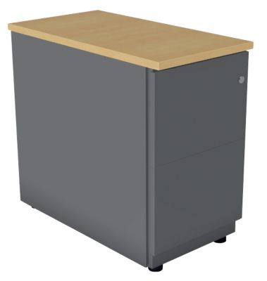 Caisson 2 tiroirs avec coffre anthracite et plateau hetre l42 x p80 x h72 cm