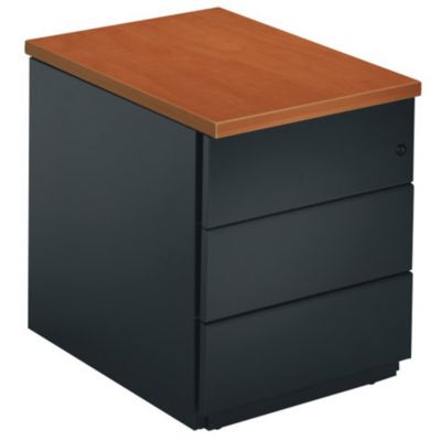 Caisson mobile 3 tiroirs avec coffre anthracite et plateau merisier l42 x p57 x h52 cm