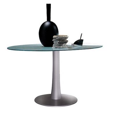 Table ronde Plateau en verre blanc 8mm Pied en colonne metallique laque Embase ronde finition aluminium de diametre max 15mm